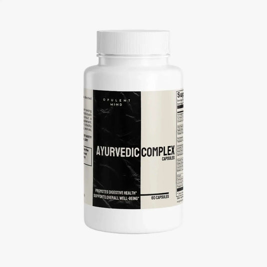 Ayurvedic Complex supplement bottle with 60 capsules for digestive health and overall well-being.